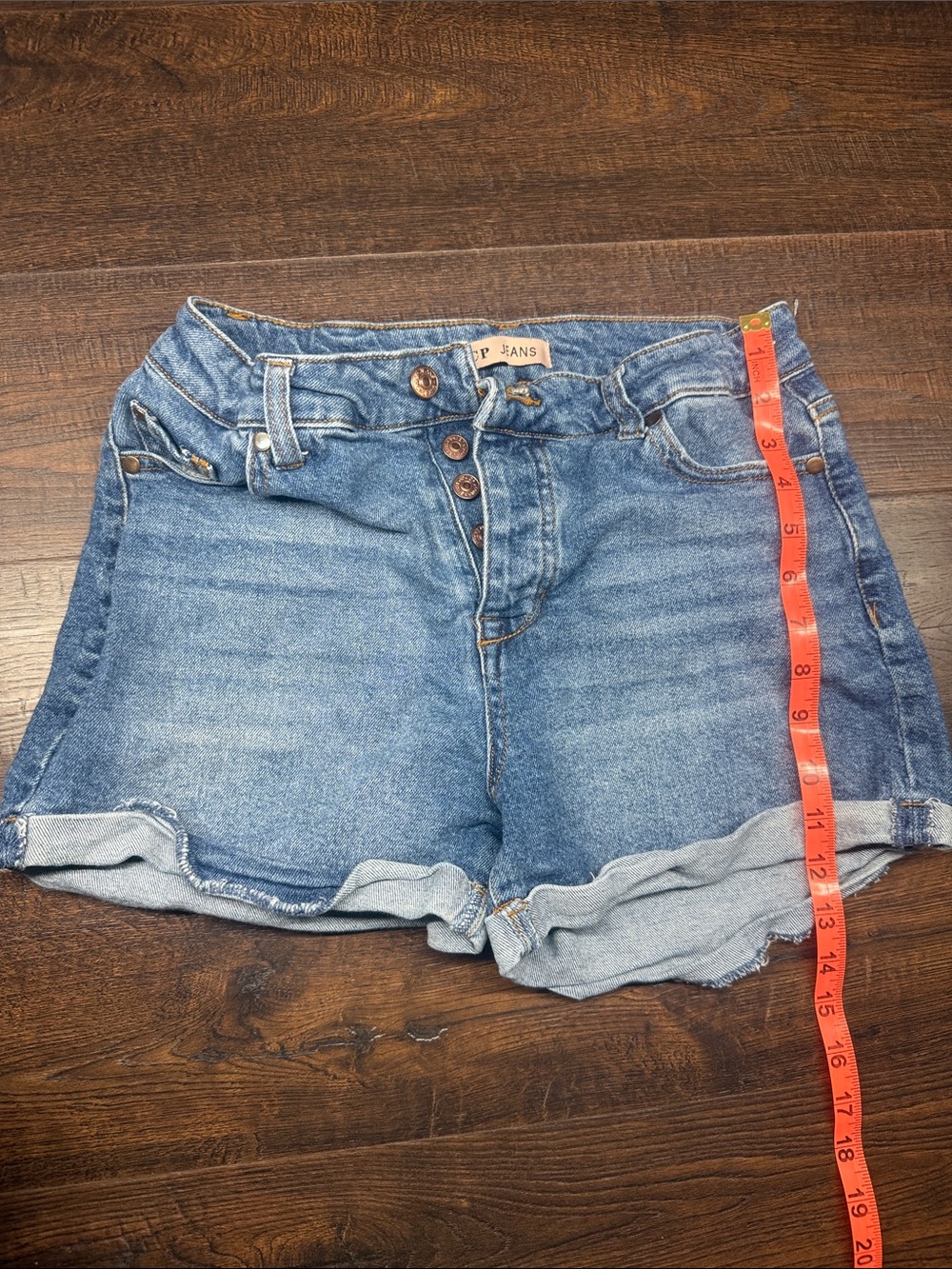 High-Rise Rolled Hem Denim Shorts - Blue #A41